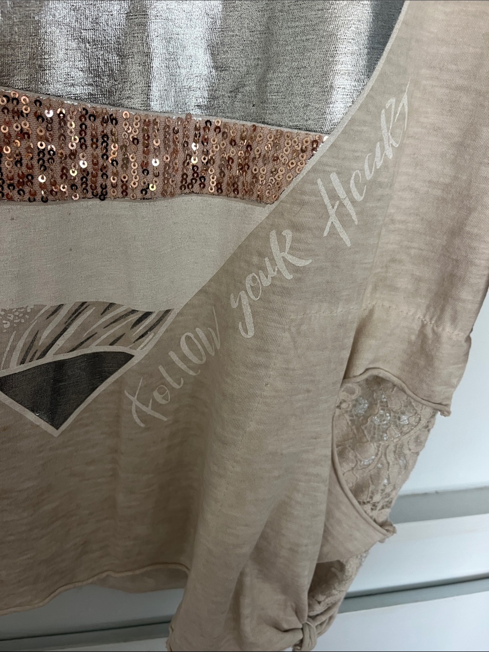 Helmut Lang Beige Tunic with Metallic and Sequin Heart Detail - Picture 4 of 5
